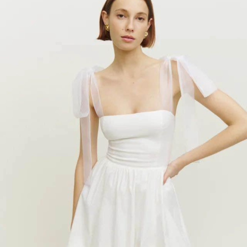 Reformation White Strapless Tie-Shoulder Square Neck Dress - Picture 1 of 4